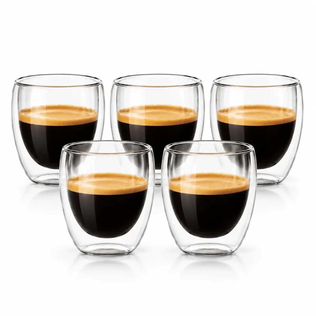 Kit 5 Copos Vidro Borossilicato Parede Dupla 250ml | Isolamento Térmico, Sem Condensação Externa, 8,5 cm x 9 cm, Para Café e Chá, Design Transparente - 1