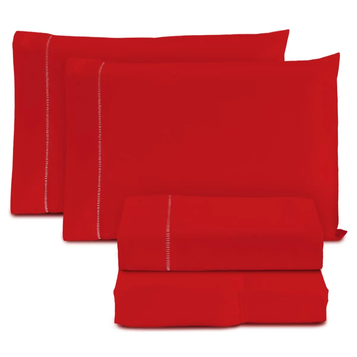 Jogo de Cama Casal Padrão Percal 400 Fios Premium Ponto Palito 04 Peças, Antiácaro, Não faz bolinha Toque Extra Macio (Vermelho)