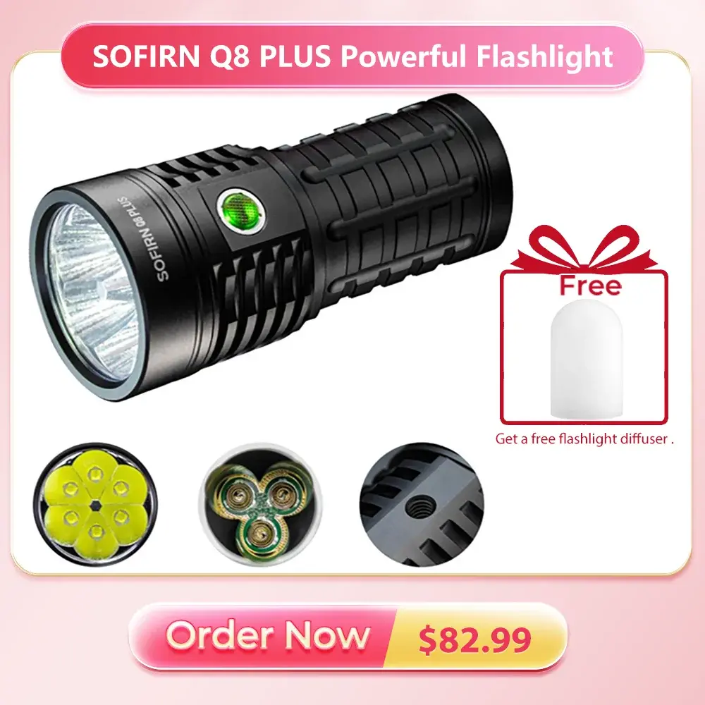 Lanterna LED SOFIRN Q8 Plus 6*XHP50.2 Recarregável USB-C 21700 16000lm Potente Lanterna Portátil EDC com BLF Anduril 2