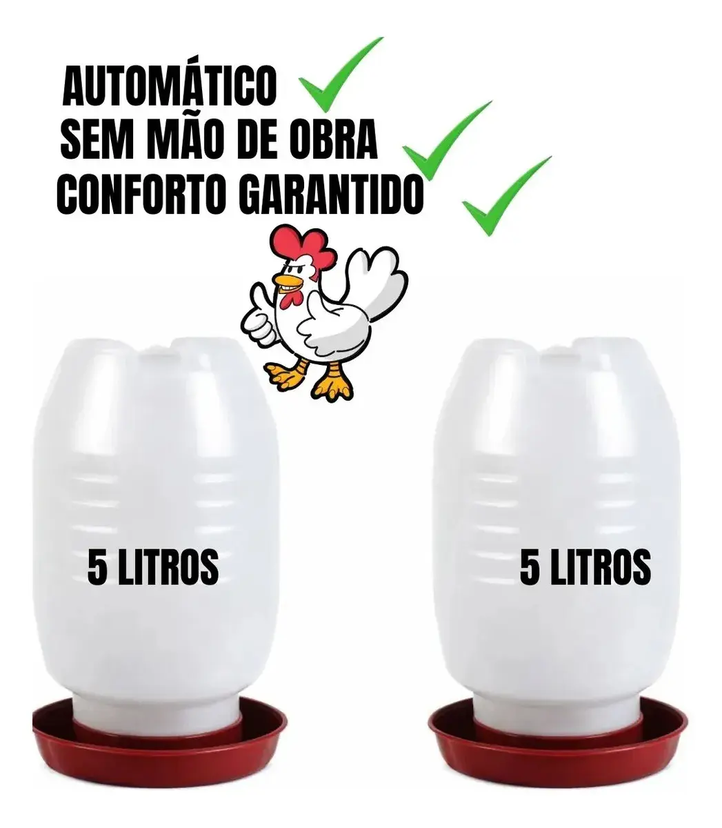 Kit 2 Bebedouro Para Frango Galinha Aves Automático 5 Litros Cor Vermelho thumbnail 7