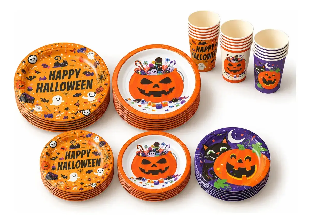 Kit Festa Halloween VOU DE BAG com Pratos Copos Cortinas e Guirlandas - 1