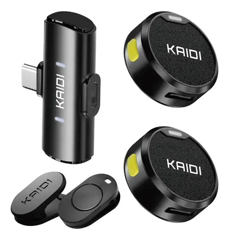 Microfone Lapela Redondo ímã sem fio preto duplo anti ruído Kaidi KMF4-A