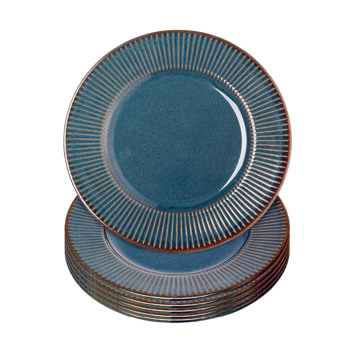 LYOR - Conjunto 6 Pratos para Sobremesa de Cerâmica Linear Azul 20cm