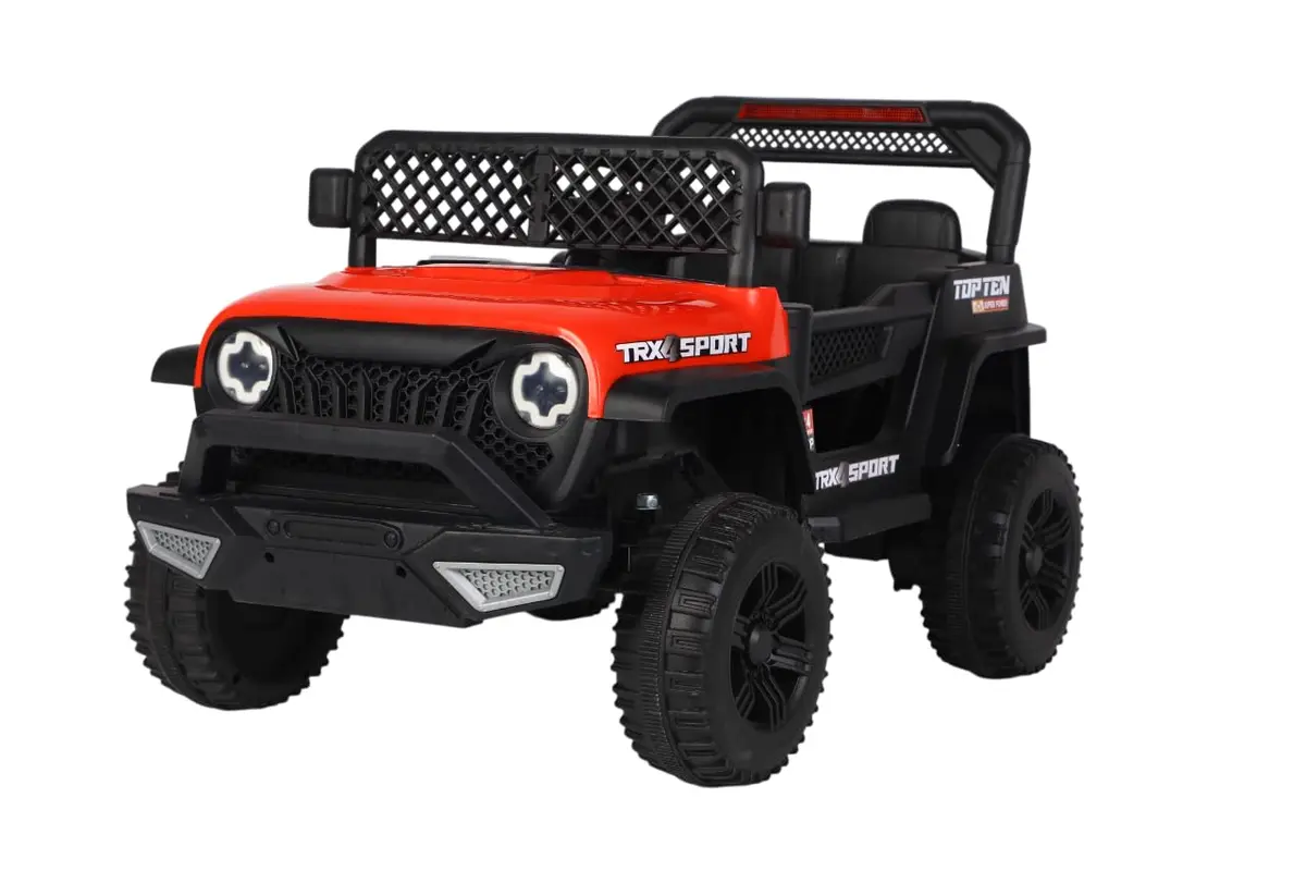 Bang Toys - Carrinho Elétrico Infantil Adventure 12V - com Luzes de LED, Sons, Entrada USB/MP3, Bluetooth, Controle Remoto - Suporta até 30kg - Cor Vermelho
