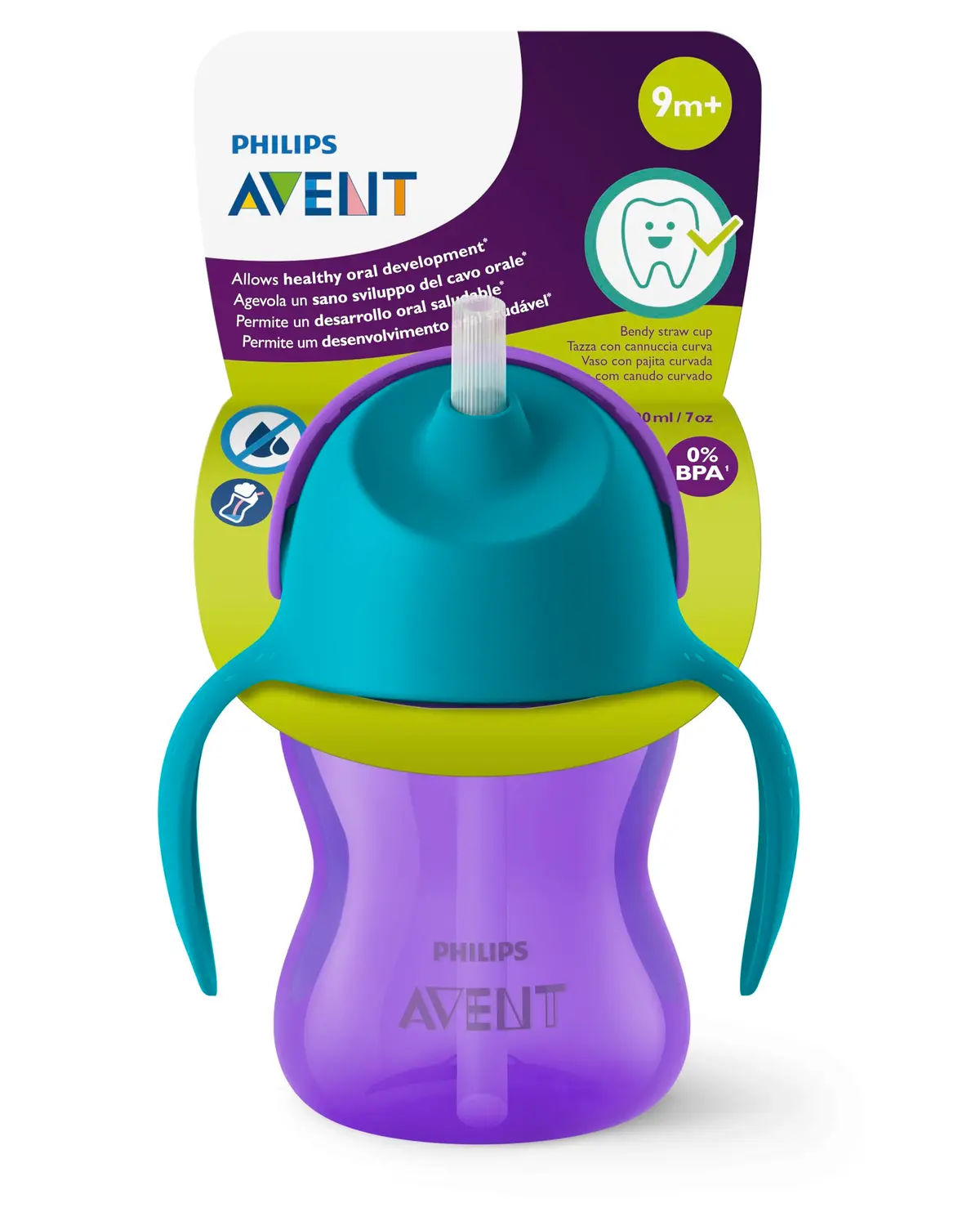 Copo Dinossauro Philips Avent SCF796/02 À Prova de Vazamentos Azul/Roxo 200ml - 1