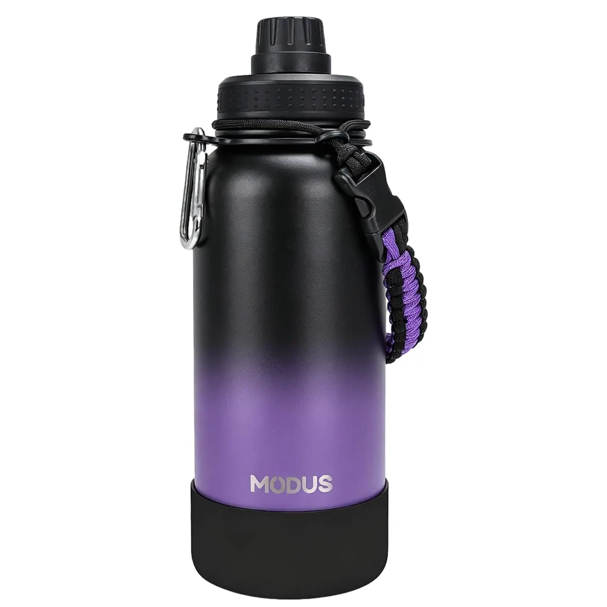 MODUS Garrafa Térmica 950ml - Parede Dupla de Isolamento 24horas Gelado | com Base Emborrachada Anti Derrapante, Alca Paracord (Gradiente Preto e Roxo)