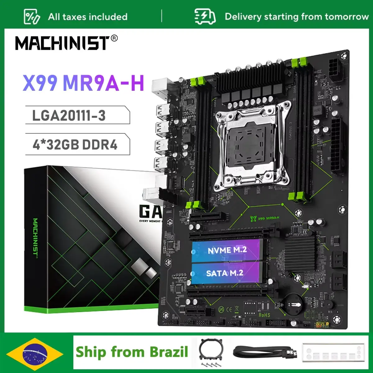 Placa-Mãe MACHINIST X99 LGA 2011-3 Suporte para CPU Intel Xeon E5 V3 V4 Série DDR4 128GB Memória Máxima RAM SATA NVME M.2 ATX MR9A-H