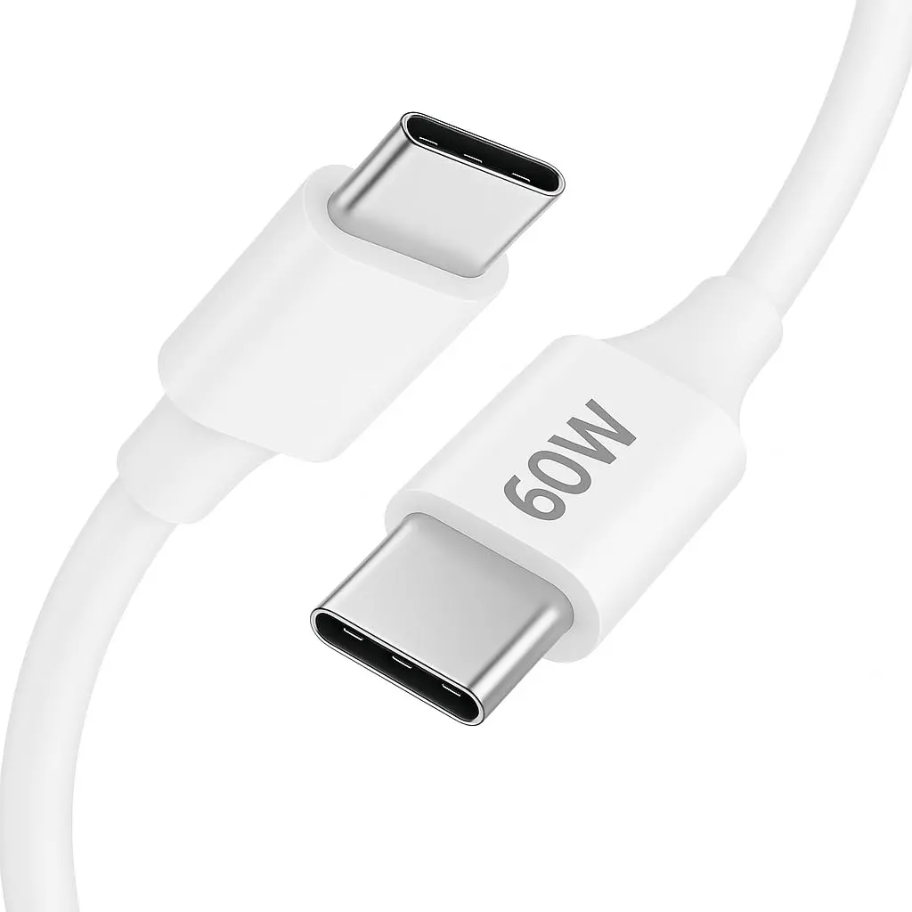 Cabo USB-C para USB-C 2 Metros 60W Carregamento Rápido Power Delivery PD Transferência de Dados Compatível iPhone 15 Samsung Galaxy S24 S23 MacBook iPad Branco - 1