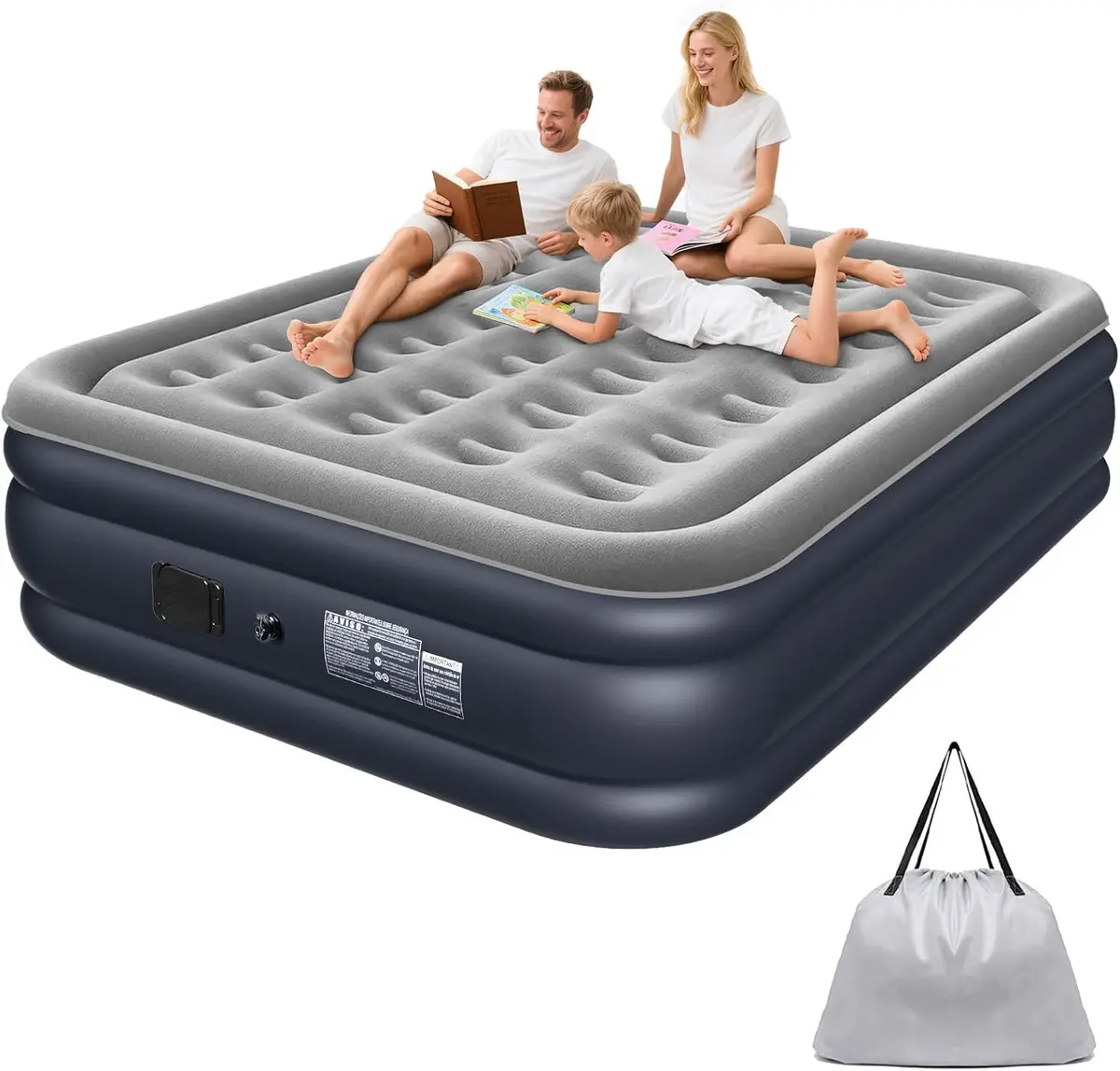 Trailabo Colchão Inflável Queen Size 205 * 155 * 36 CM com Bomba de Ar Elétrica Integrada, Infiação e Deflação Rápidas e Automáticas, Recarregável, para Famílias e Camping - Azul Marinho