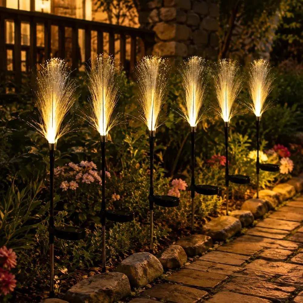 Luminária Solar de Jardim em Formato de Palha LED, Luz de Estaca para Gramado, Iluminação Externa à Prova d'Água para Caminhos e Decoração de Jardim - 1