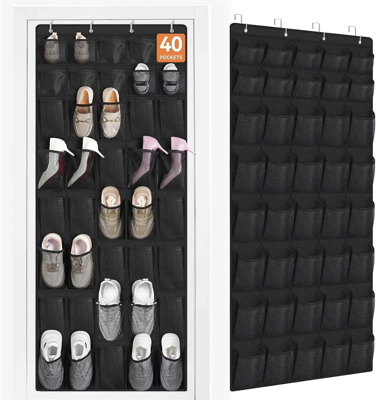 Sapateira de Porta com 40 Bolso, Sapateira de Porta Organizadora, Transparente e Pendurável, Vertical, Organizador de Sapatos para Parede, Preto - 1