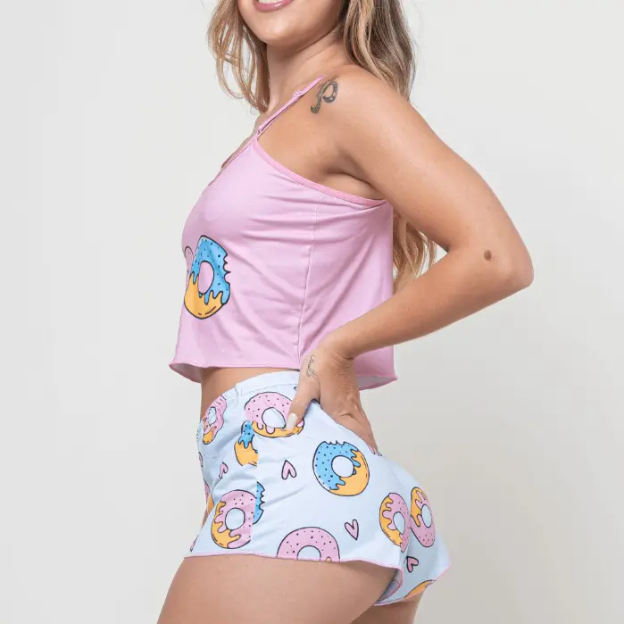 Pijama Feminino Baby Doll Estampa Personagem Estampado Ondinha Virginia curto curtinho sexy - 1