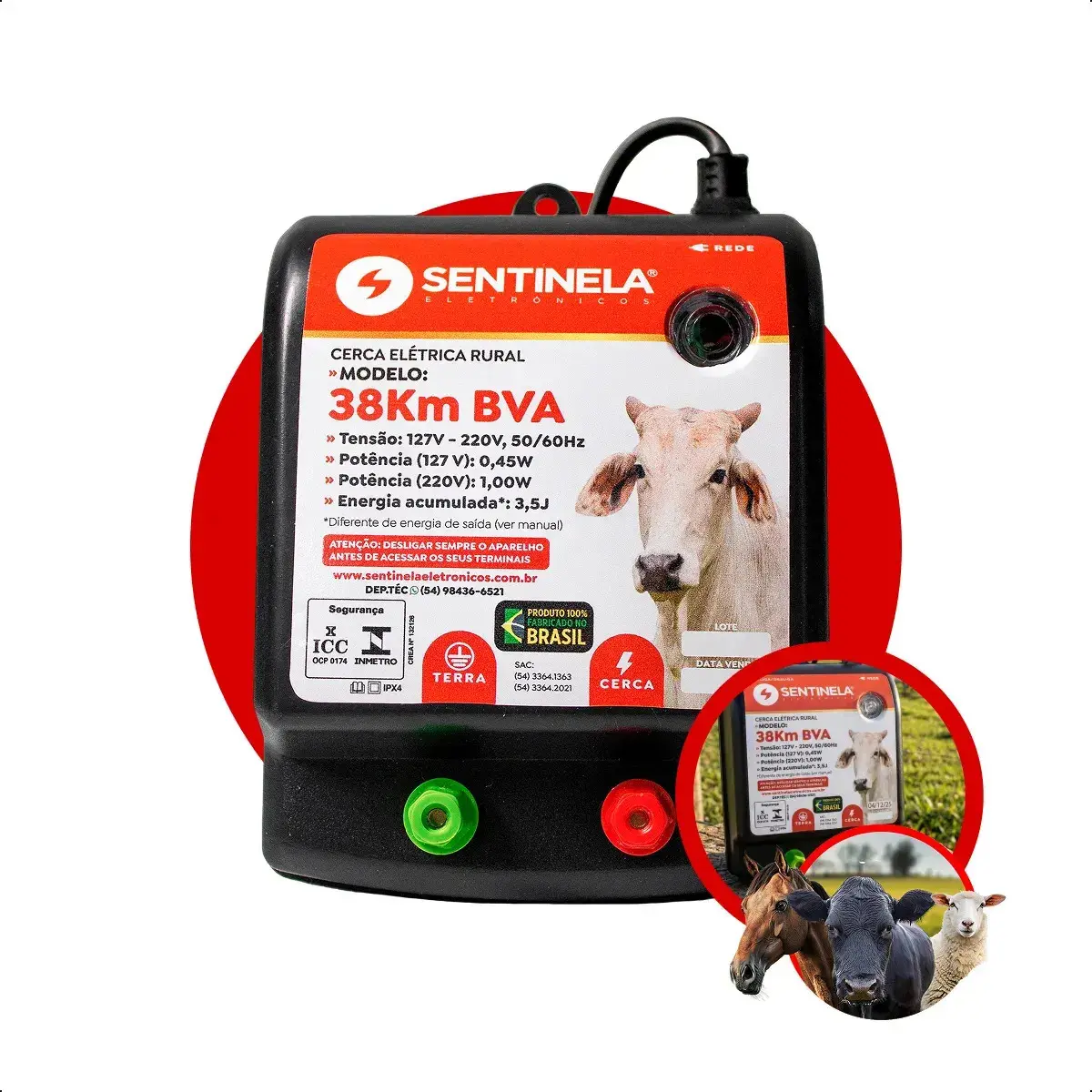 Eletrificador Cerca Elétrica Rural 38km Sentinela automaticamente - 1