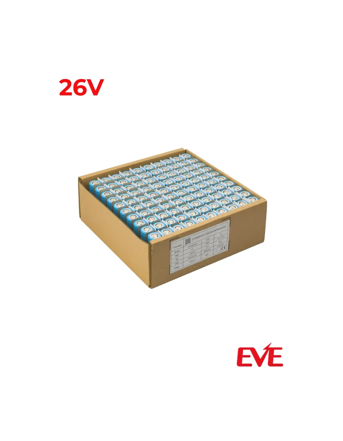Kit 100 Baterias Li-Ion EVE Recarregável 18650 2550mAh 3,6V 26V