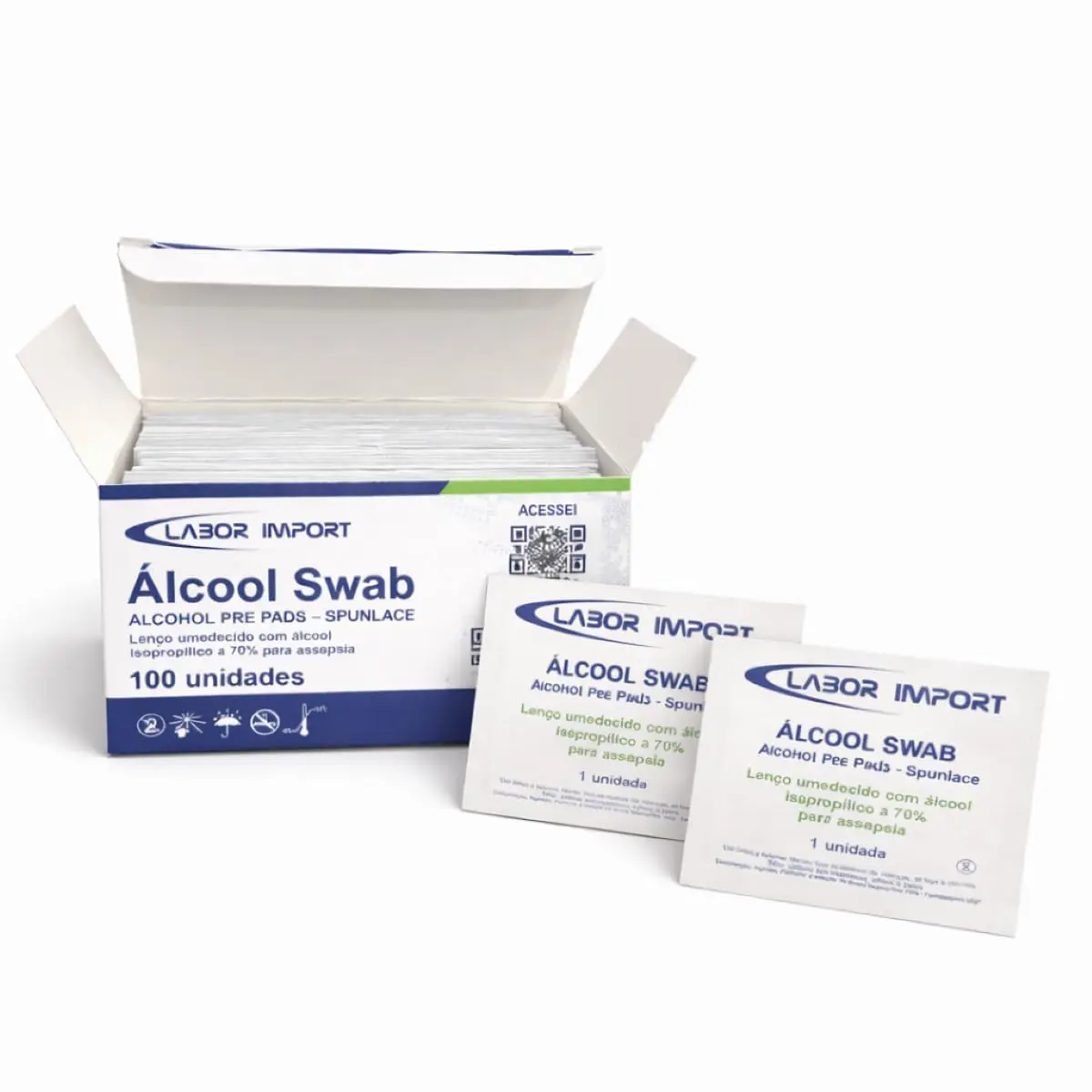 Álcool Swab 70% Lenço Umedecido Antisséptico Caixa com 100 Unidades Individuais Sachê Estéril para Assepsia da Pele Injeções Testes de Glicemia Limpeza