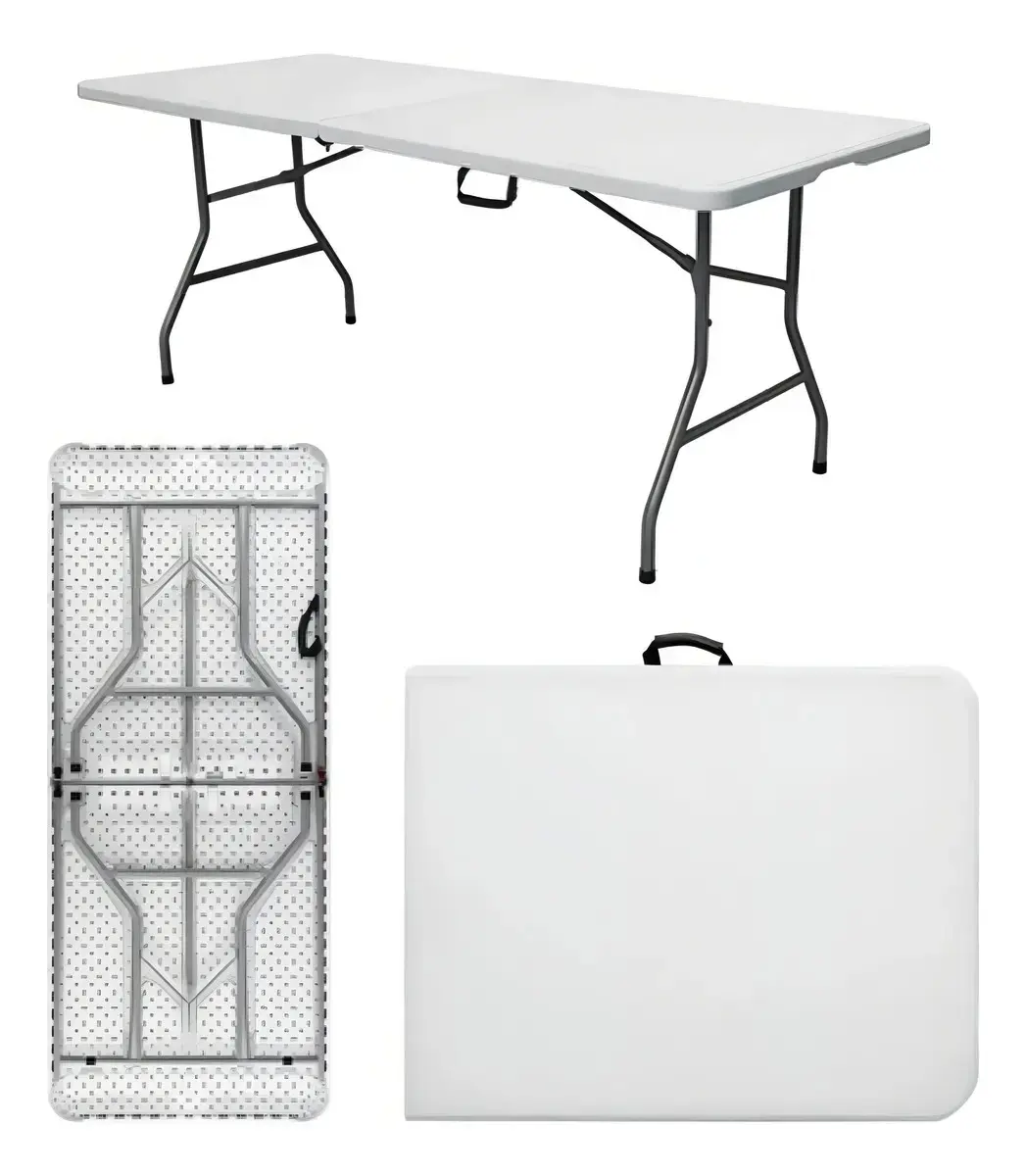 Mesa Dobrável Vira Maleta Com Alça Portátil 1.80m Para Camping Pesca Jardim Área Externa Ou Interna Salão De Festas Gourmet Cor BrancoLuvinco - 1