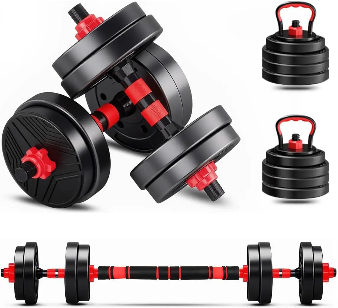 Kit Haltere 6 em 1 Ajustável Musculação 15kg - Funcional Barra e Kettlebell | Pegada antiderrapante e montagem segura