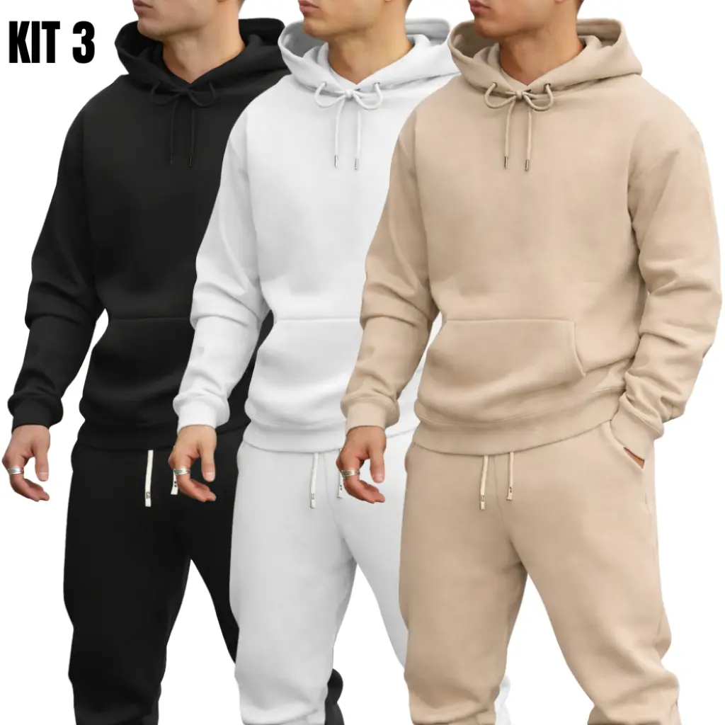 Kit 3 Moletom Liso Canguru Unissex Blusa de Frio Masculina Tendencia Promoção - 1