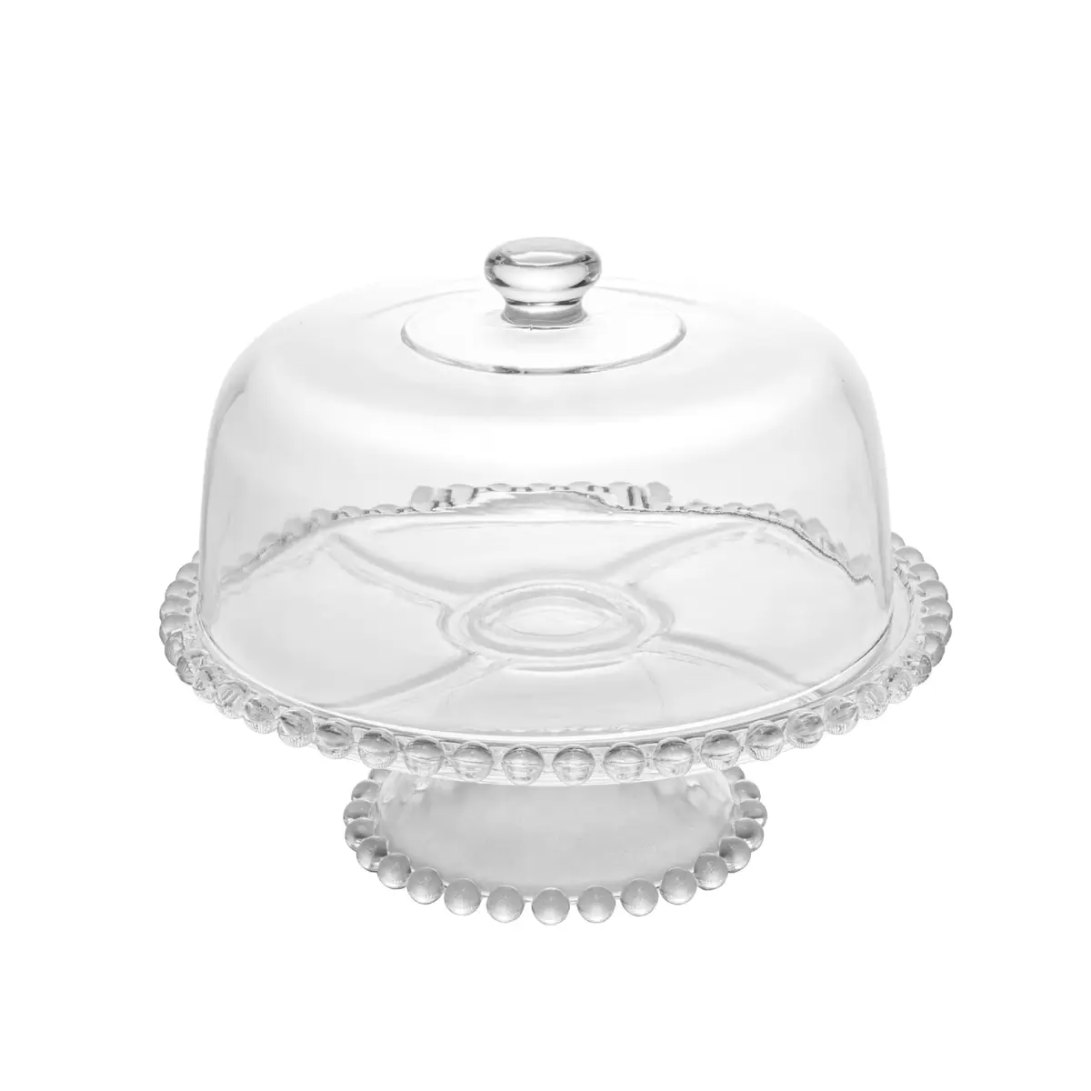 WOLFF - Prato para Bolo com Pé de Cristal e Tampa 31cm x 25cm - Linha Pearl | 31cm x 25cm