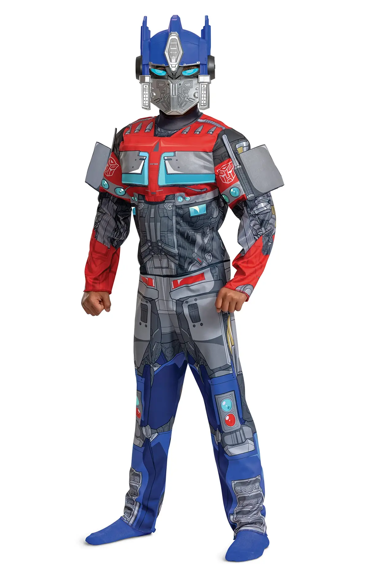 Disguise Fantasia de Optimus Prime Muscle para crianças, fantasia e máscara acolchoada oficial dos Transformers Rise of the Beasts, tamanho (7-8)