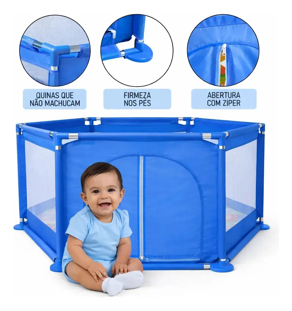 Cercadinho Bebê Rister Baby Portátil Grande + Tapete Azul thumbnail 6