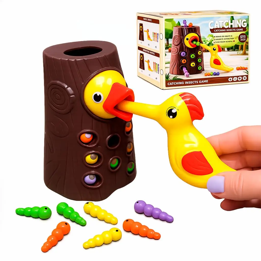 Pica Pau Magnético 12cm Jogo Pega Minhocas Lagartas Premium | Alimenta Passarinho, Infantil, Coordenação Motora, Educativo, Montessori, Divertido - 1