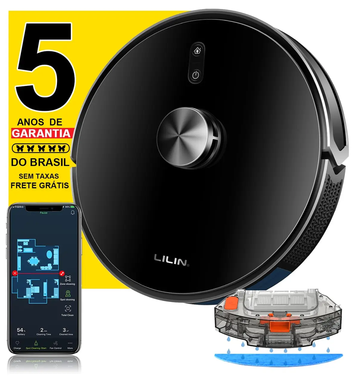 LILIN X6 Robô aspirador e passa pano e navegação LIDAR 3 em 1 Bivolt Brasil | Aspirador de pó robô,110/220V Bivolt, Aspirador 3 em 1, Conexão WiFi,Salve vários mapas, Fronteira Virtual,Funciona com Alexa