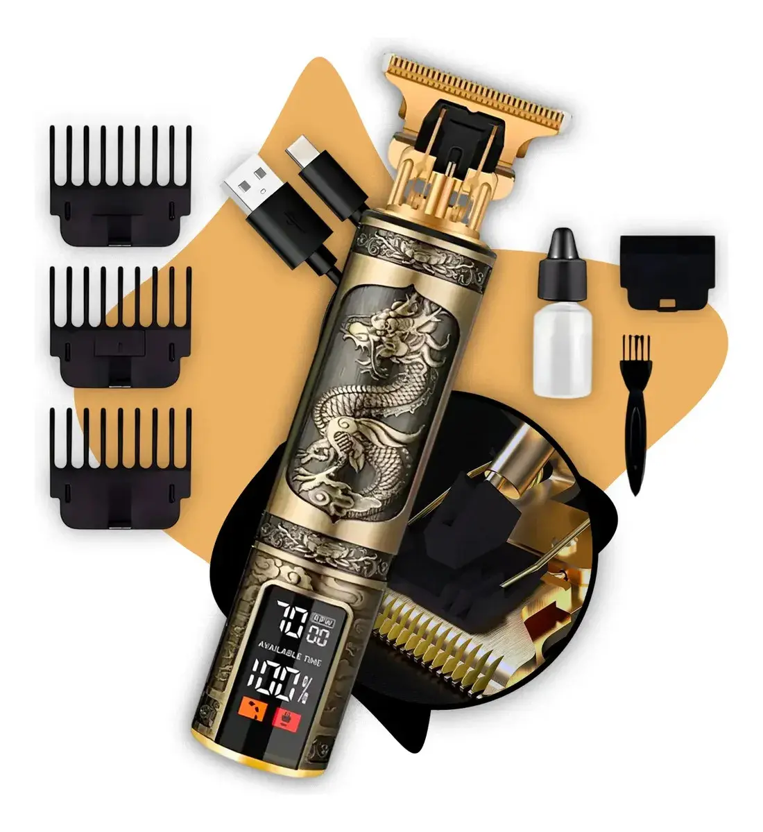 Maquina Maquininha Dragao Acabamento Com visor Display Cortar Cabelo Aparador Barba Pelos Elétrica Sem Fio Recarregavel - Crowley