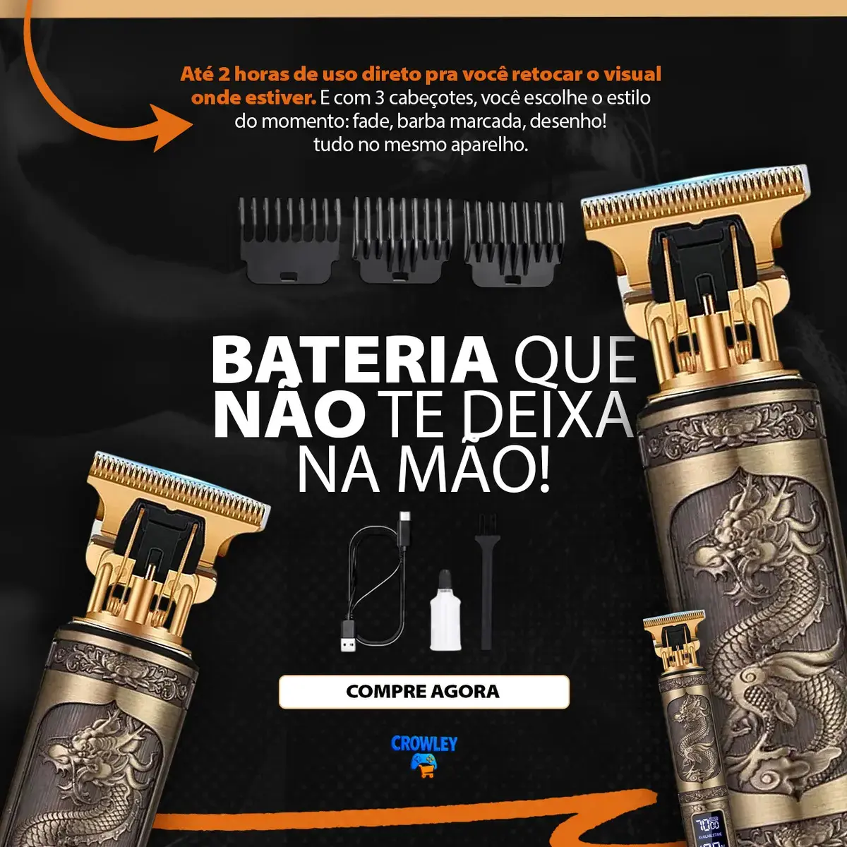 Maquina Maquininha Dragao Acabamento Com visor Display Cortar Cabelo Aparador Barba Pelos Elétrica Sem Fio Recarregavel - Crowley thumbnail 4