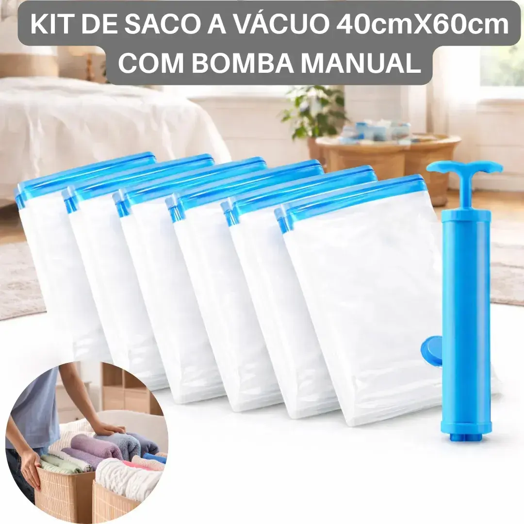 Kit 10 Sacos A Vácuo 40cmx60cm Kit Com Bomba Organizador De Roupas Viagem Casa Mala Otimização De Espaço thumbnail 2