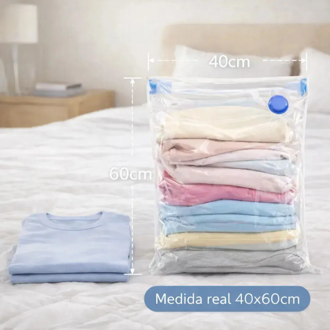 Kit 10 Sacos A Vácuo 40cmx60cm Kit Com Bomba Organizador De Roupas Viagem Casa Mala Otimização De Espaço thumbnail 3