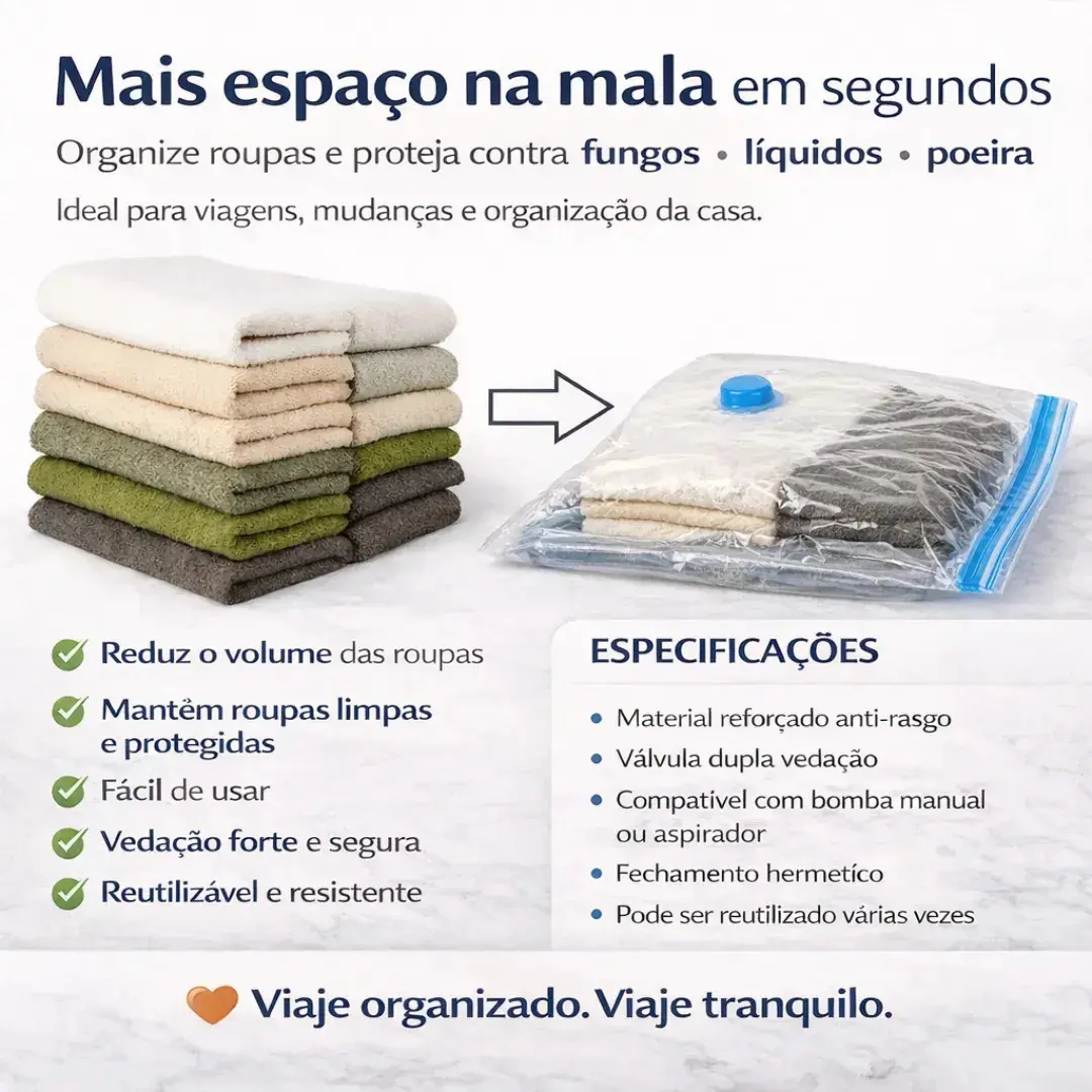 Kit 10 Sacos A Vácuo 40cmx60cm Kit Com Bomba Organizador De Roupas Viagem Casa Mala Otimização De Espaço thumbnail 4