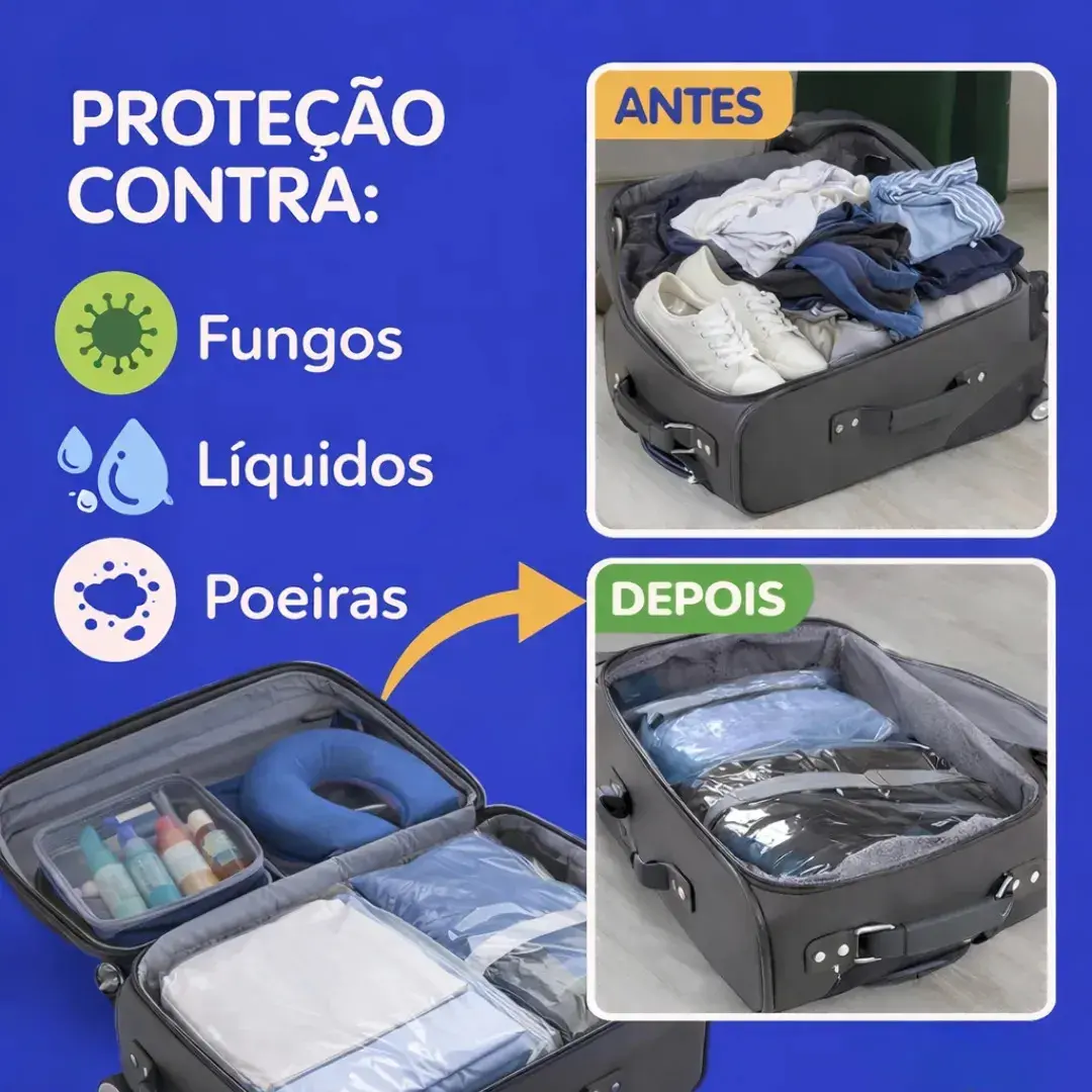 Kit 10 Sacos A Vácuo 40cmx60cm Kit Com Bomba Organizador De Roupas Viagem Casa Mala Otimização De Espaço thumbnail 5