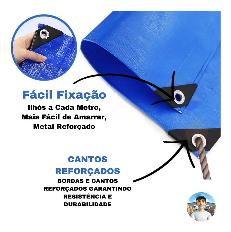 Lona Azul 3x3m Lonas Online Impermeável UV Reforçada Multiuso Polietileno thumbnail 2