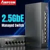 [APP+MOEDAS R$390] Switch Gerenciavel AMPCOM 2.5GbE, 8 portas 2.5GBASE-T Switch de rede 10G SFP + Slot Uplink Gerenciamento Web QOS VLAN LACP Fanless - 1