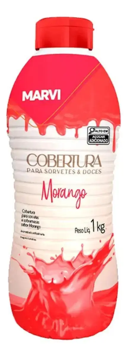 Cobertura Para Sorvete e Doces Marvi Morango 1kg Com Glucose