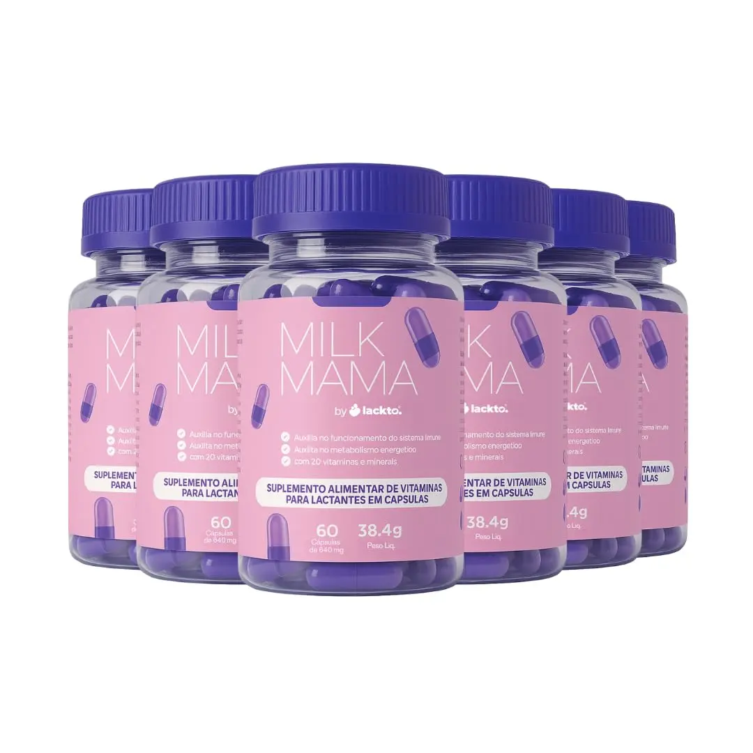 Multivitamínico para Gestante, Lactante e Pós-Parto | 360 Cápsulas 20 Nutrientes | Energia Imunidade Cabelo Pele Unhas | Milk Mama - 6 Unidades