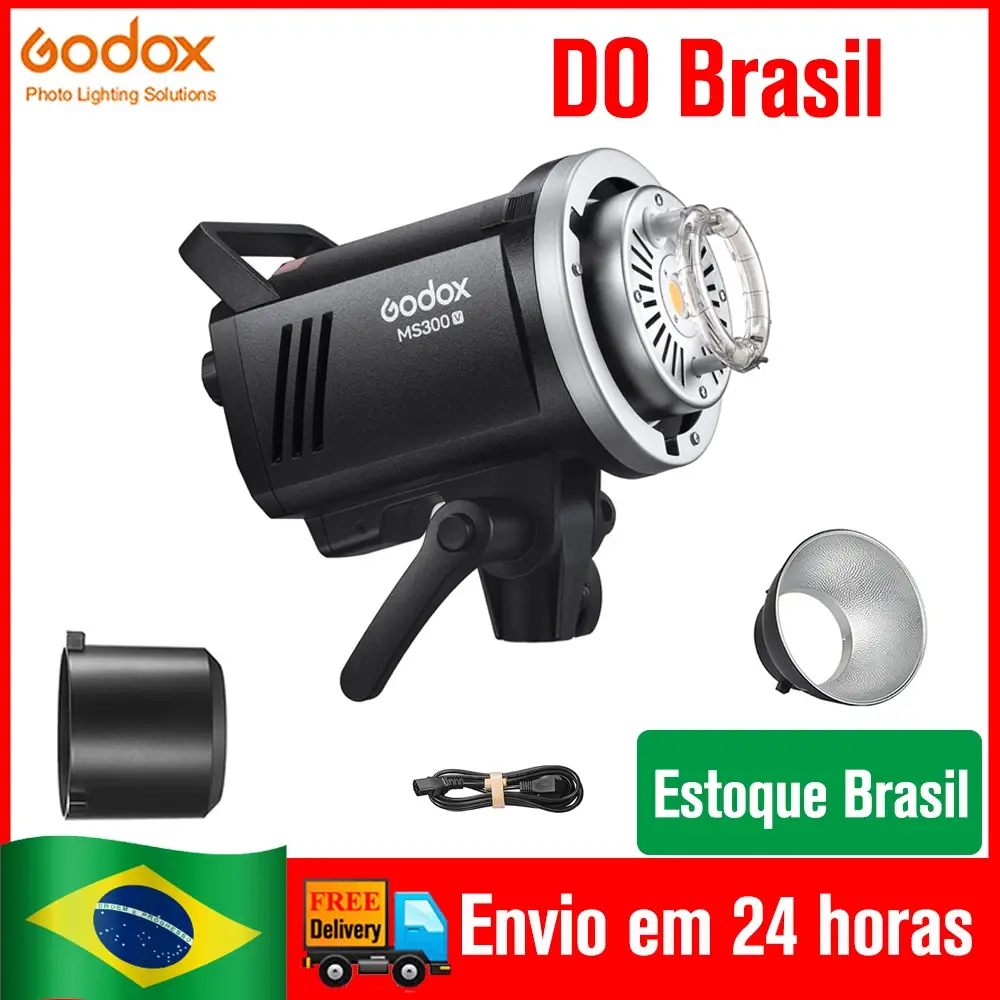 (Estoque na Brasil) Godox MS300V MS300 V 300W LED Flash de estúdio 2.4G GN58 CCT Bowens Mount LED Lâmpada de modelagem Luzes de vídeo