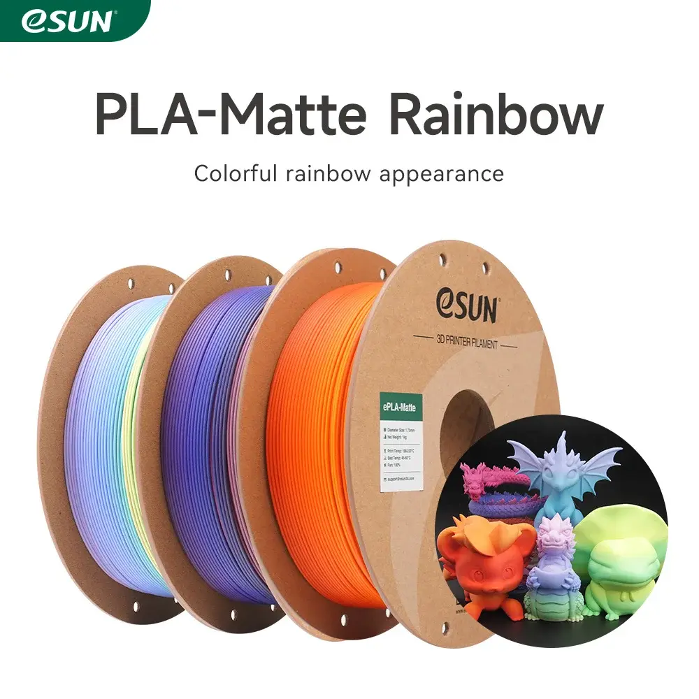 Filamento PLA para Impressora 3D ESUN 1.75mm 1KG, Filamento PLA Matte Arco-Íris para Impressão 3D Bambu Lab - 1
