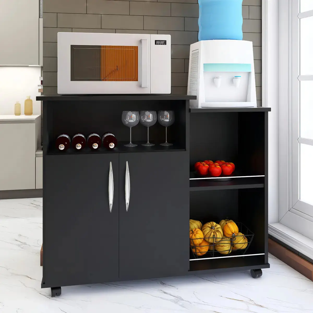 Fruteira Armário para Cozinha Balcão Para Cafeteira E Forno Cor Preto Nova Decor thumbnail 4