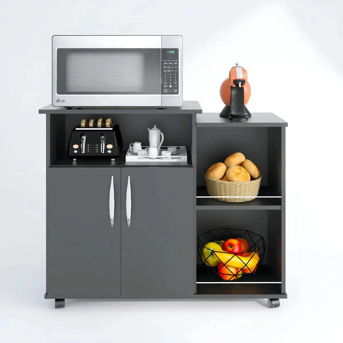 Fruteira Armário para Cozinha Balcão Para Cafeteira E Forno Cor Preto Nova Decor thumbnail 5