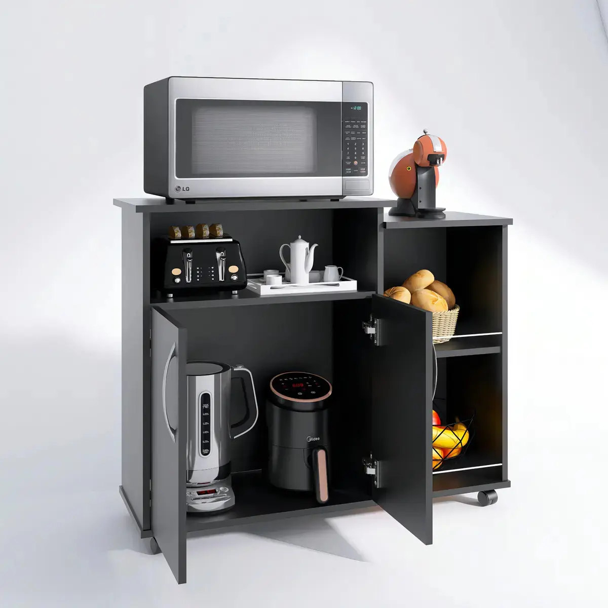 Fruteira Armário para Cozinha Balcão Para Cafeteira E Forno Cor Preto Nova Decor thumbnail 6