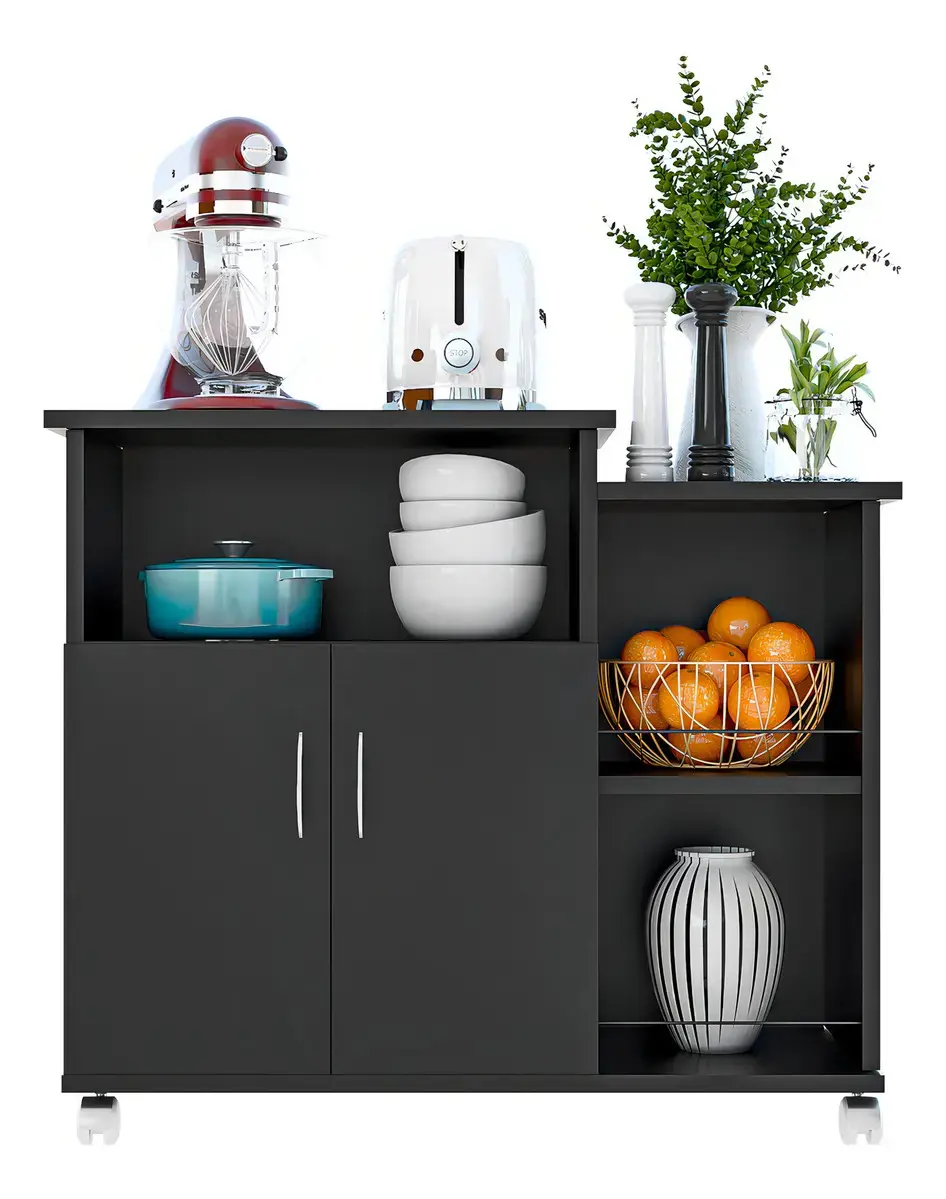 Fruteira Armário para Cozinha Balcão Para Cafeteira E Forno Cor Preto Nova Decor thumbnail 7