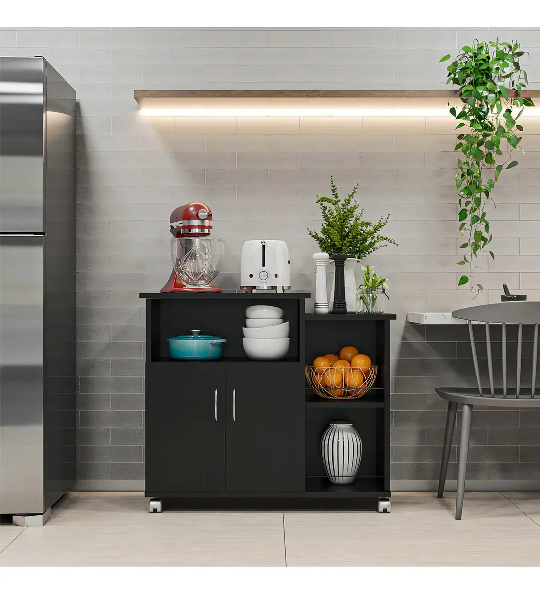 Fruteira Armário para Cozinha Balcão Para Cafeteira E Forno Cor Preto Nova Decor thumbnail 8