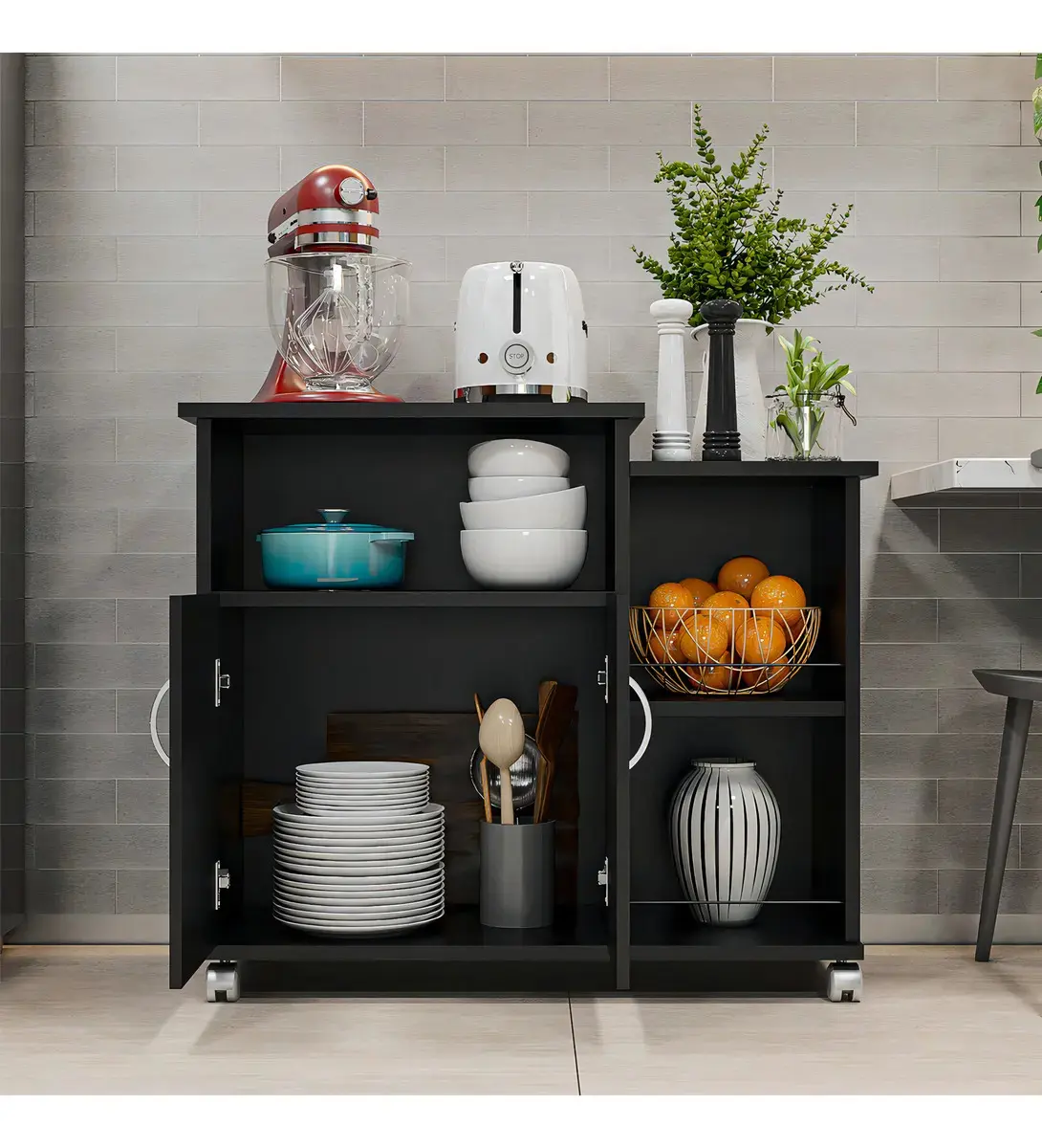 Fruteira Armário para Cozinha Balcão Para Cafeteira E Forno Cor Preto Nova Decor thumbnail 9