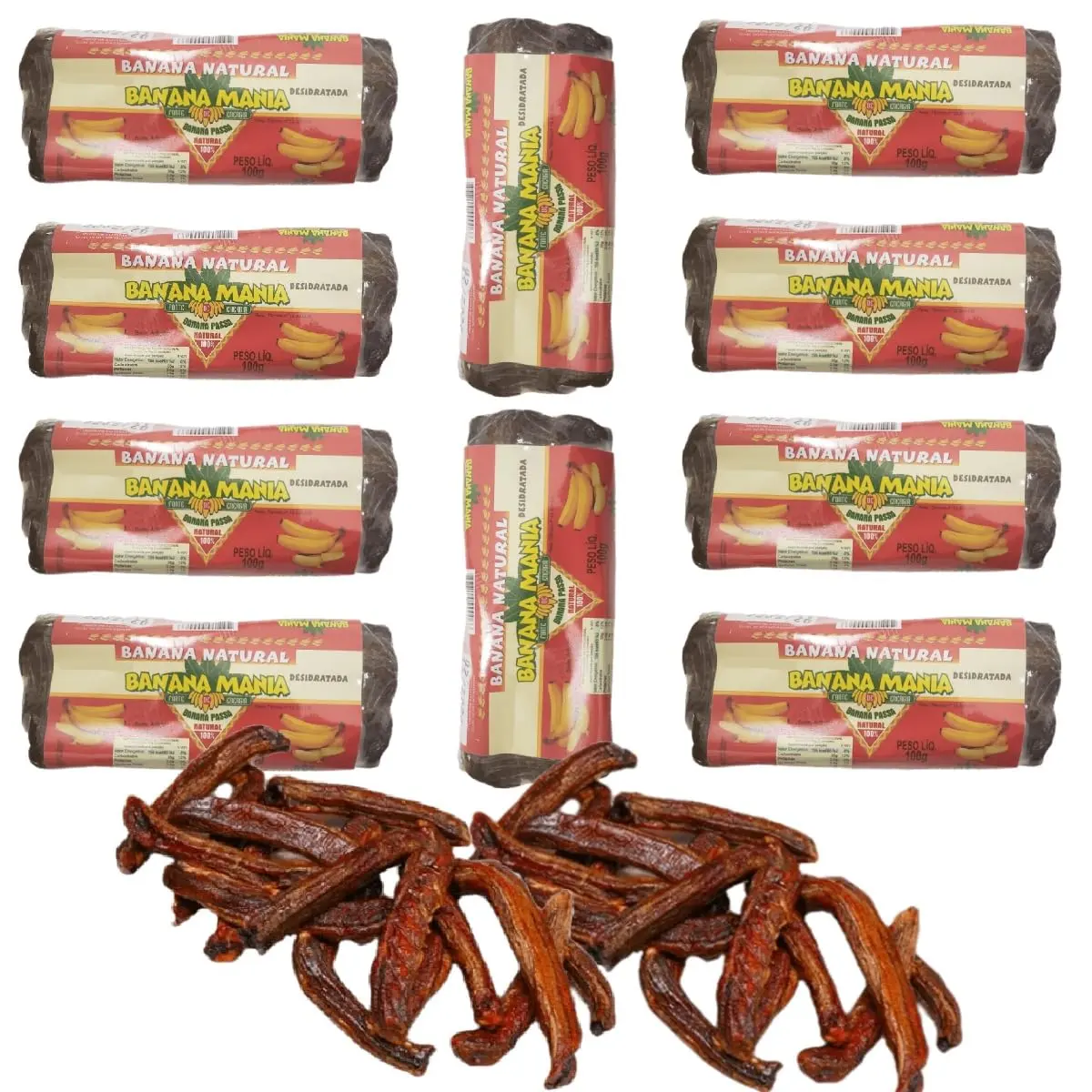 Banana Passa 1Kg Seca Desidratada Natural Sem Açúcar Sem Glúten Sem Conservantes (10x100g)
