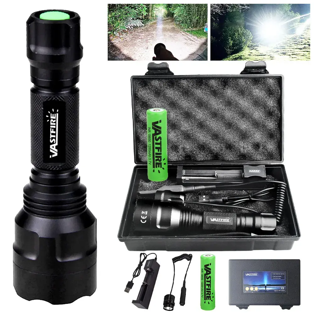 Conjunto de Lanterna LED de Alta Potência com Luz Branca/Verde/Vermelha, 1 Modo, Lâmpada Tática de Liga de Alumínio para Camping e Pesca ao Ar Livre