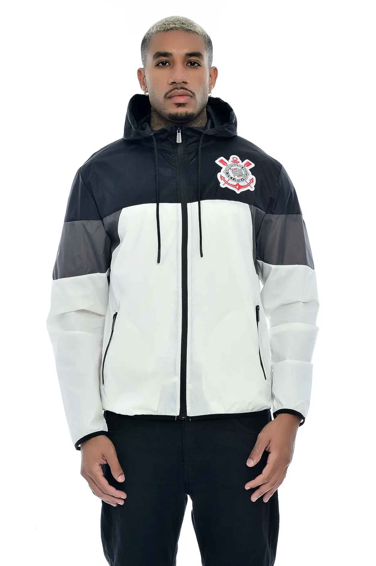 Corta Vento Corinthians com Capuz Masculino Preto