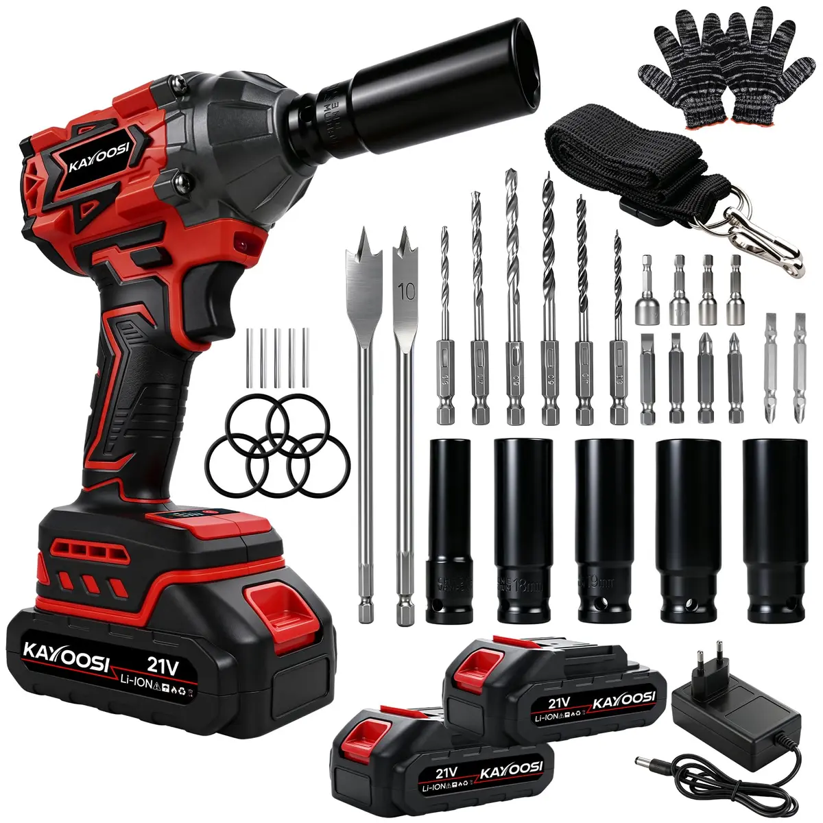 Trailabo Chave de Impacto 48V com Motor Brushless, 2 Baterias | Velocidade Máxima de 3200 RPM, 720Nm, Luz LED, Inclui Soquetes, Broca, Carregador e Maleta de Transporte