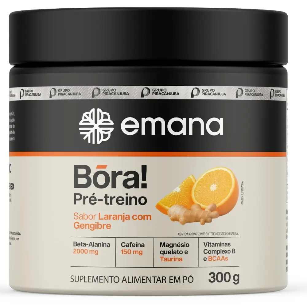 Emana Suplemento Pré-treino Bora Sabor Laranja com Gengibre - 300g